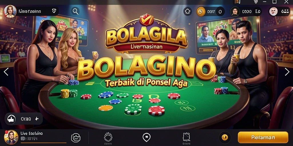 Screenshot gameplay BOLAGILA yang menampilkan dealer langsung dan suasana kasino.