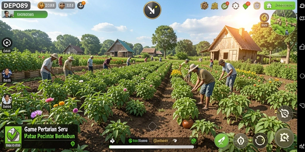 Tampilan gameplay <strong>DEPO89</strong> yang menawan dengan aktivitas berkebun yang seru.