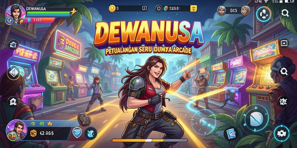 Tangkapan layar utama DEWANUSA menampilkan aksi gameplay arcade yang seru.